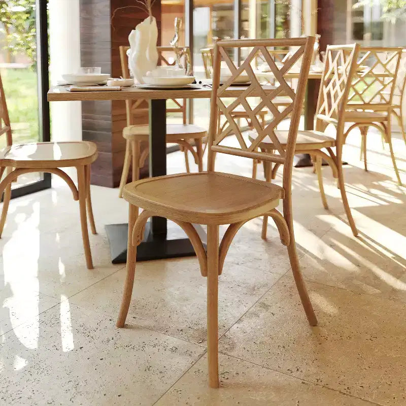 Commercial Grade Solid Wood Stackable Dining Chair, Intricate Back, 350 lb, 5-Year Warranty