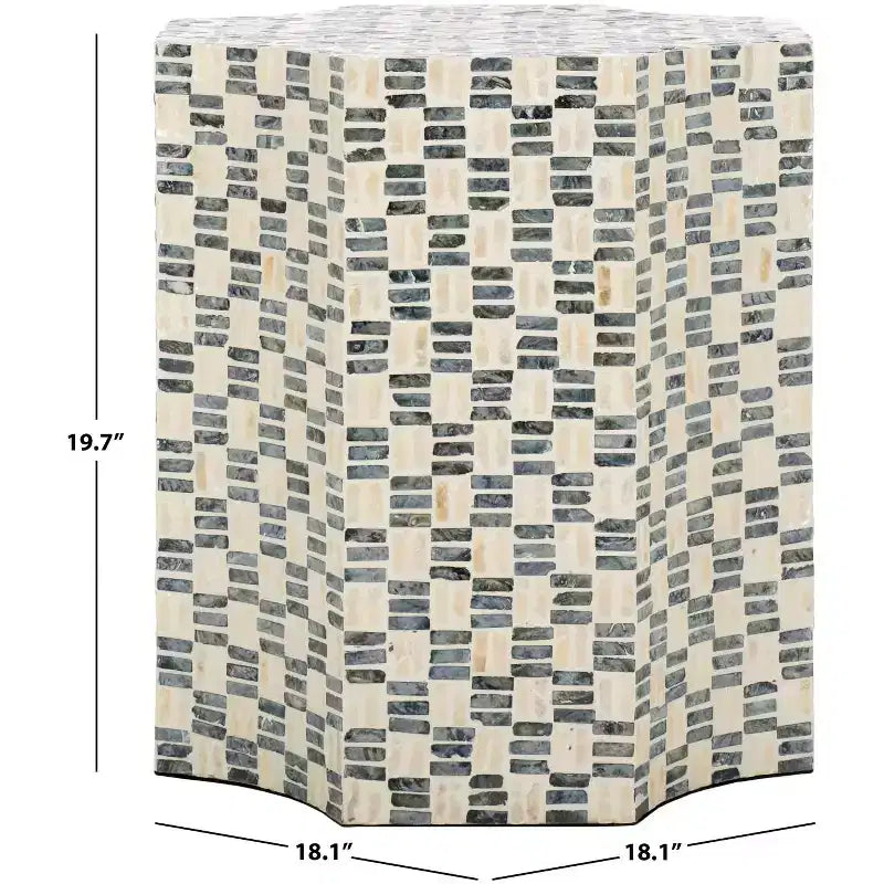 Table d'appoint mosaïque incrustée de capiz, blanc/noir, 46 cm de large, capacité de 30 kg