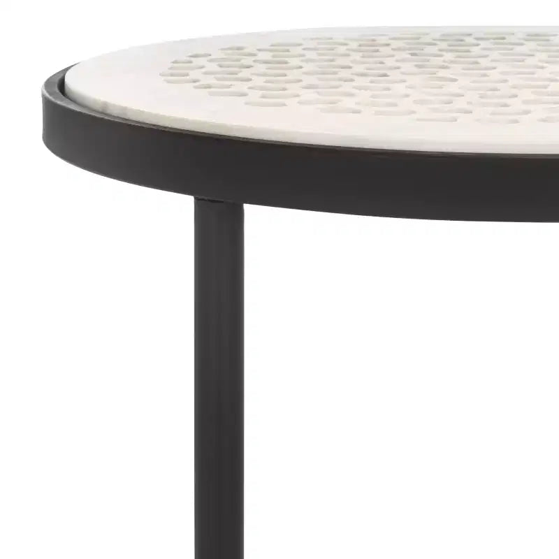 Table d'appoint ronde en marbre, plateau en marbre blanc, piètement en fer noir, 48 cm L, capacité de 6,8 kg