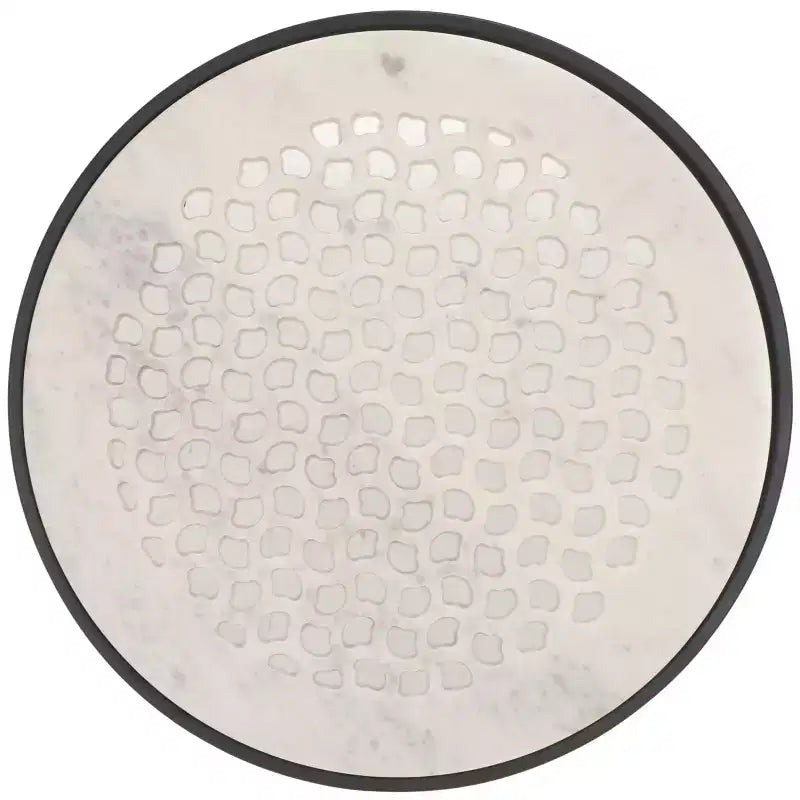 Round Marble Side Table, White Marble Top, Black Iron Base, 19" W, 15 lb Capacity