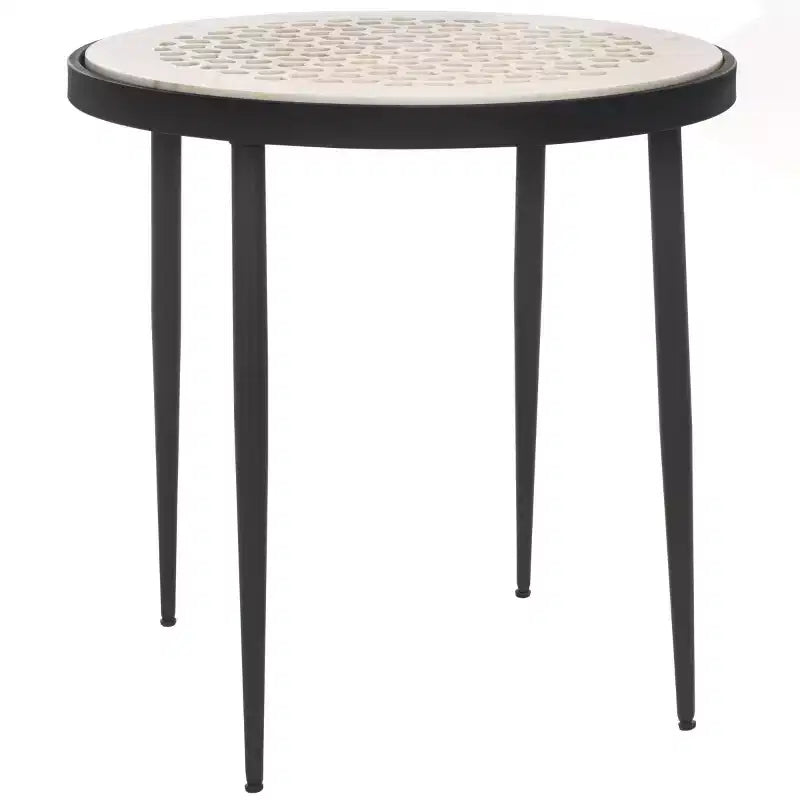 Table d'appoint ronde en marbre, plateau en marbre blanc, piètement en fer noir, 48 cm L, capacité de 6,8 kg