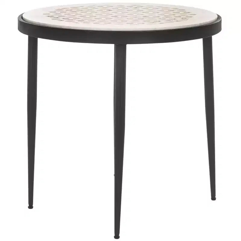 Table d'appoint ronde en marbre, plateau en marbre blanc, piètement en fer noir, 48 cm L, capacité de 6,8 kg