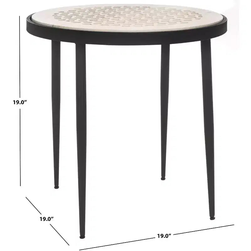 Table d'appoint ronde en marbre, plateau en marbre blanc, piètement en fer noir, 48 cm L, capacité de 6,8 kg