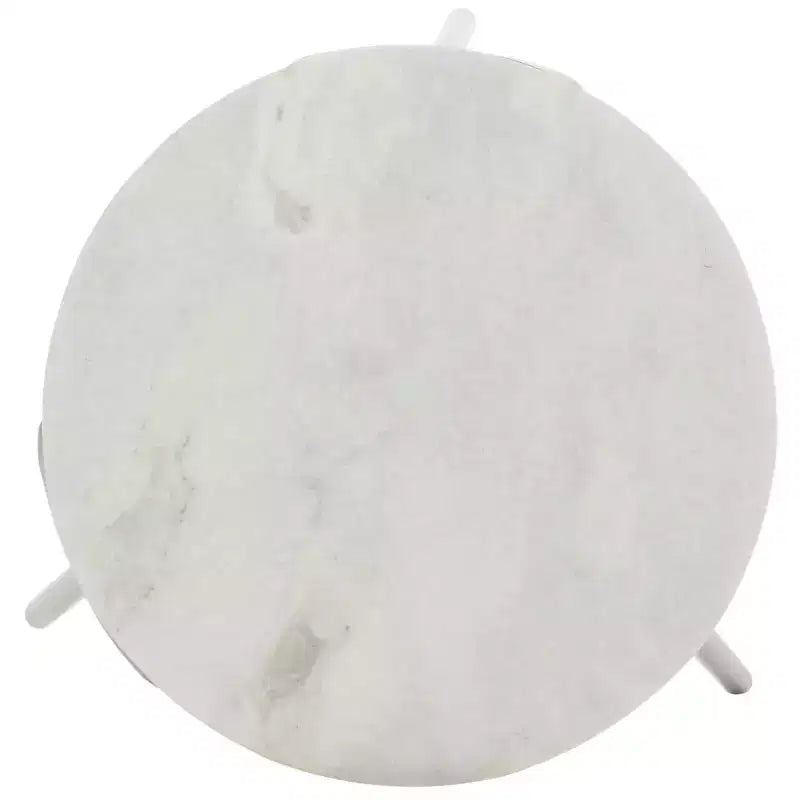 Round White Marble Accent Table, Black Powder-Coated Iron Legs, 60 lb Capacity