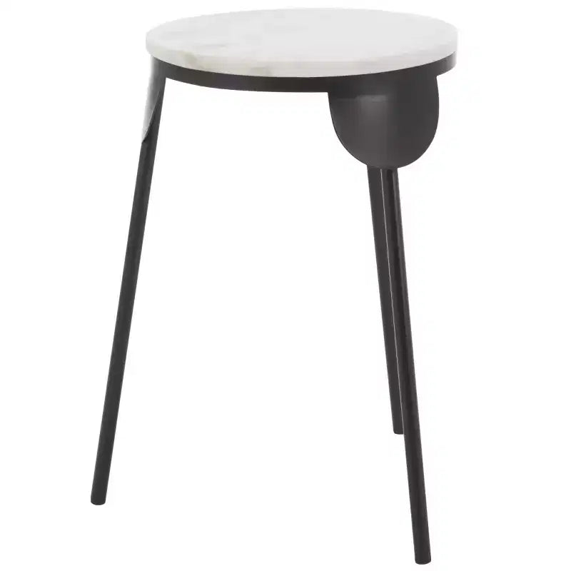 Table d'appoint ronde en marbre blanc, pieds en fer thermolaqué noir, capacité de 27 kg