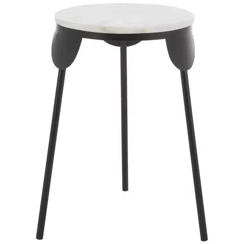Table d'appoint ronde en marbre blanc, pieds en fer thermolaqué noir, capacité de 27 kg