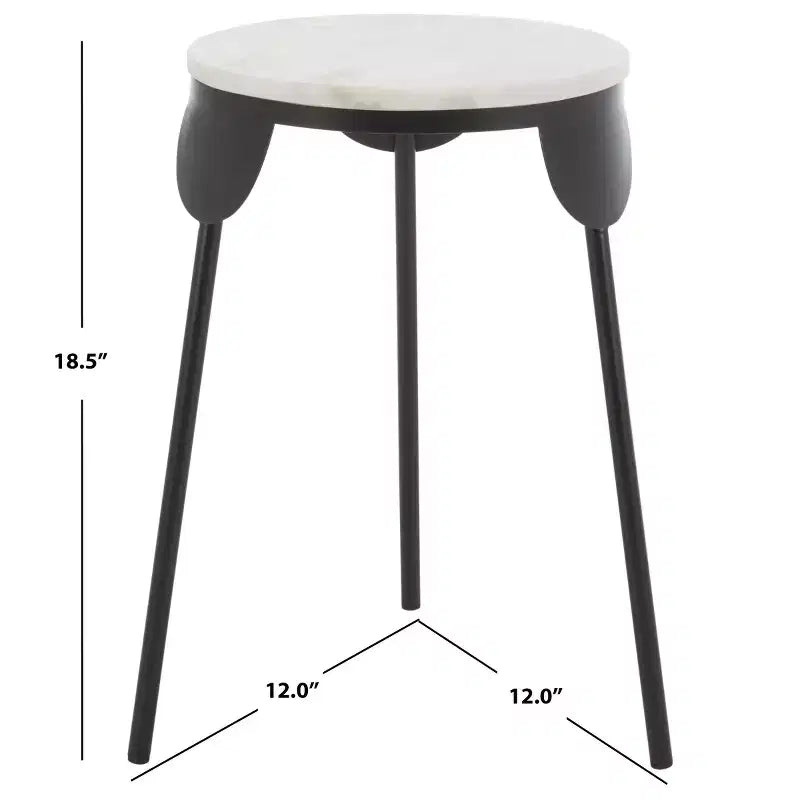 Table d'appoint ronde en marbre blanc, pieds en fer thermolaqué noir, capacité de 27 kg
