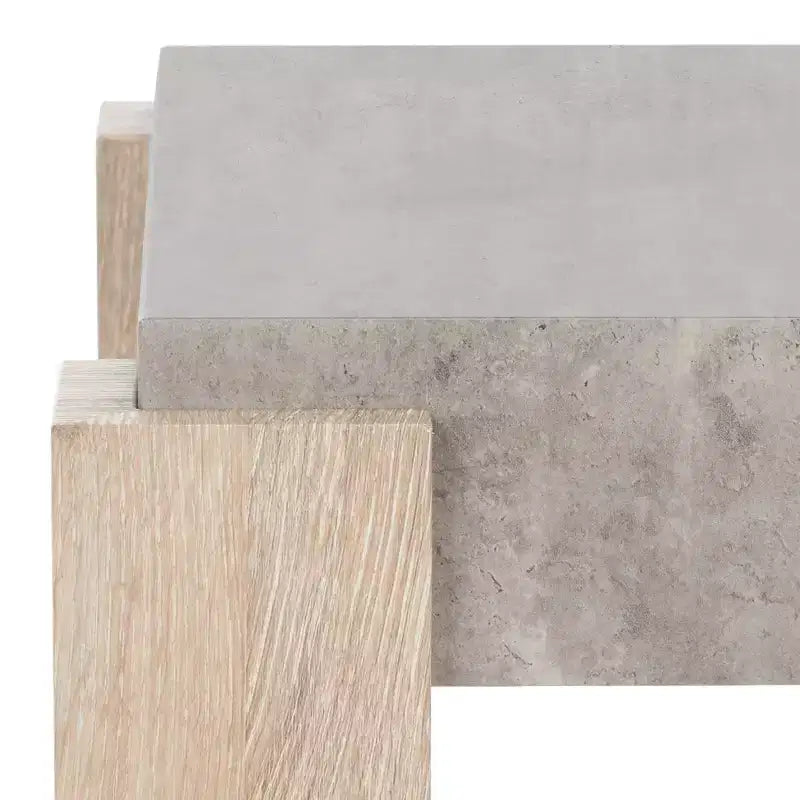 Industrial Square End Table, Faux Concrete Veneer Top, Light Grey/Natural