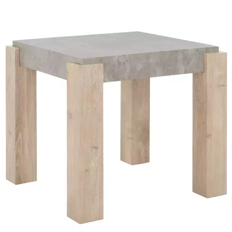 Table d'appoint carrée industrielle, plateau en placage d'aspect béton, gris clair/naturel