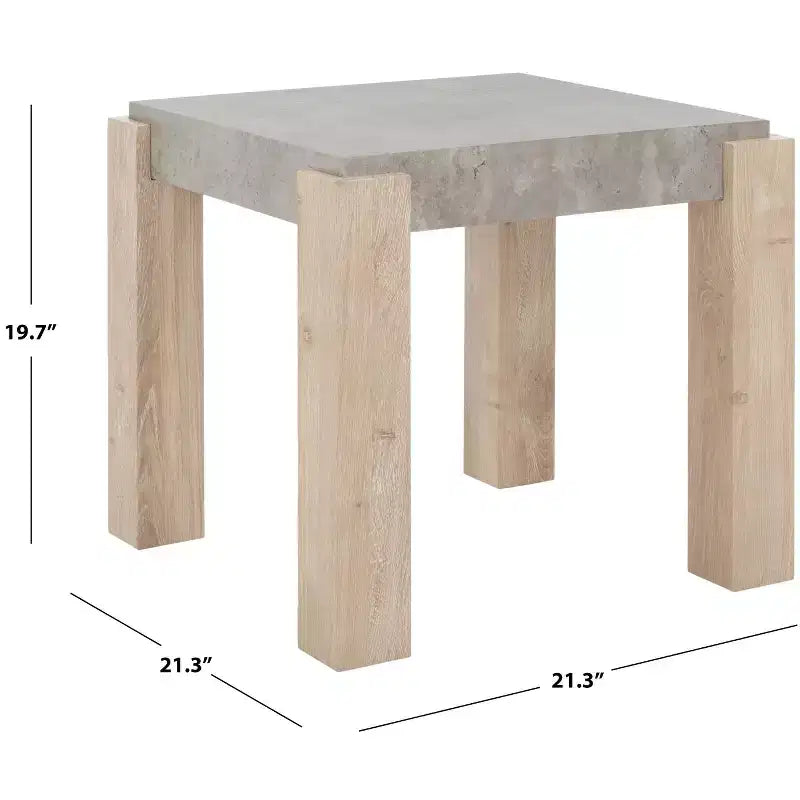 Table d'appoint carrée industrielle, plateau en placage d'aspect béton, gris clair/naturel