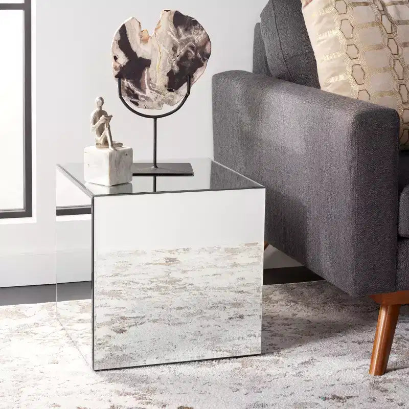 Square Mirrored Accent Table, Silver/Mirror, 15.9" Cube, 40 lb Capacity