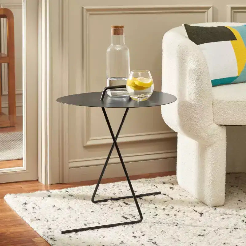 Round Iron Side Table, Matte Black, Angular Legs, 17.7" W, 22 lb Capacity