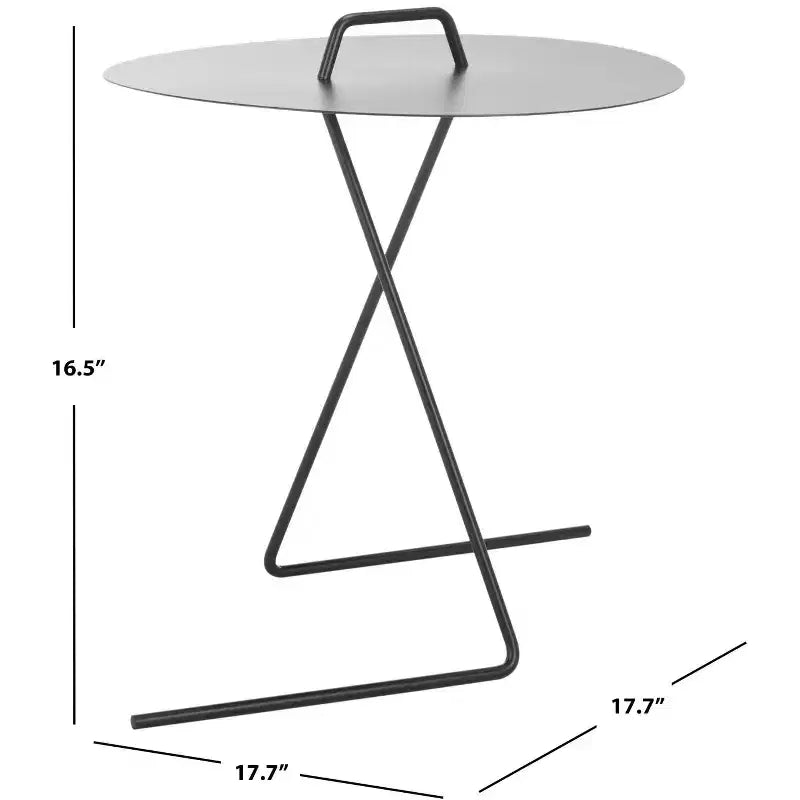 Table d'appoint ronde en fer, noir mat, pieds angulaires, 45 cm (17,7 po) de large, capacité de 10 kg (22 lb)