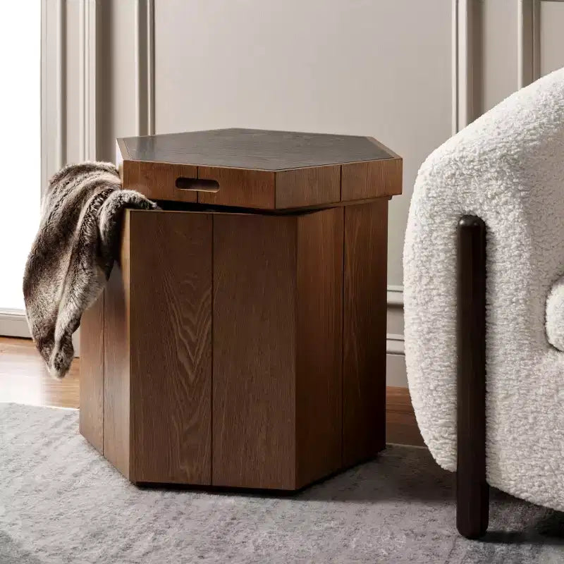 Table d'appoint hexagonale avec plateau amovible et rangement sous le couvercle, style scandinave, capacité de 13,6 kg
