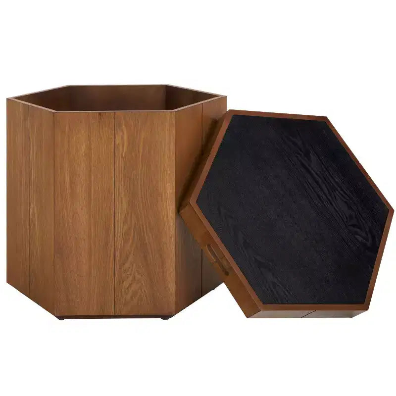 Table d'appoint hexagonale avec plateau amovible et rangement sous le couvercle, style scandinave, capacité de 13,6 kg