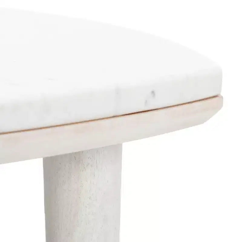 Mid-Century Marble Side Table, Acacia Wood Legs, Walnut Finish, 30 lb Capacity