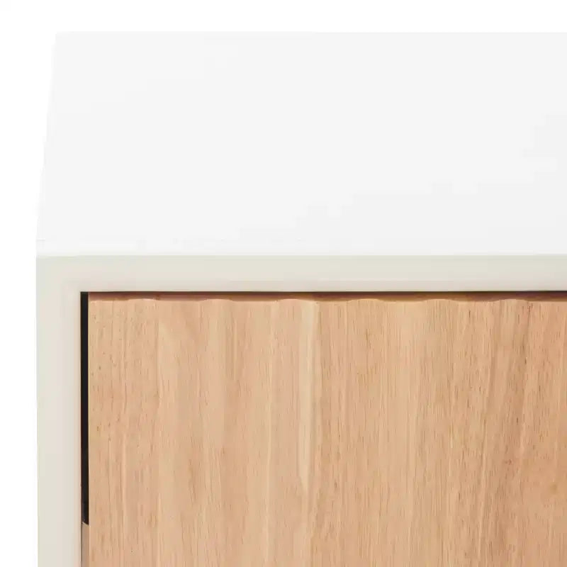 1-Drawer Nightstand with Open Shelf, Carved Wood Drawer & White Frame