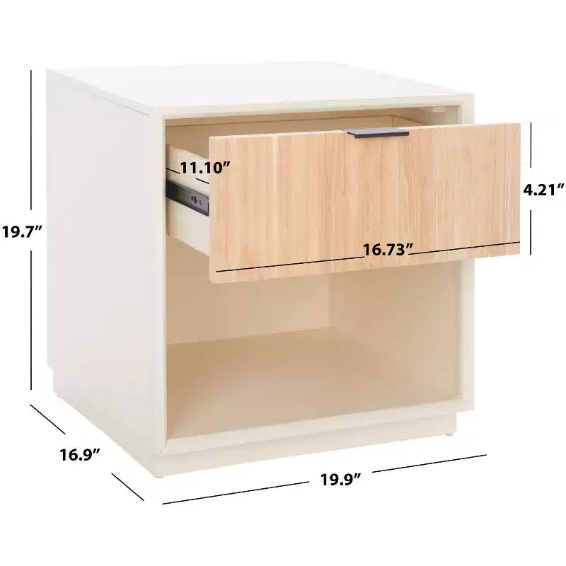 1-Drawer Nightstand with Open Shelf, Carved Wood Drawer & White Frame
