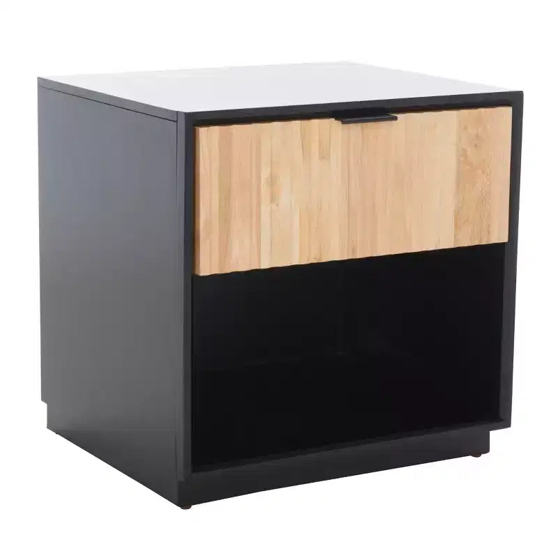 1-Drawer Nightstand with Open Shelf, Carved Wood Drawer & White Frame