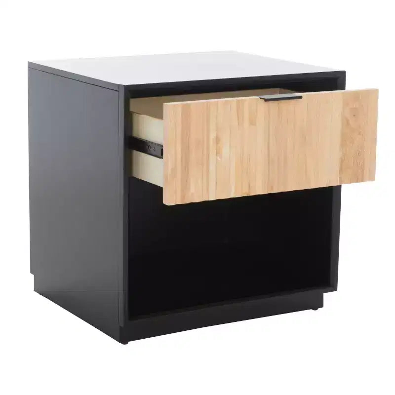 1-Drawer Nightstand with Open Shelf, Carved Wood Drawer & White Frame