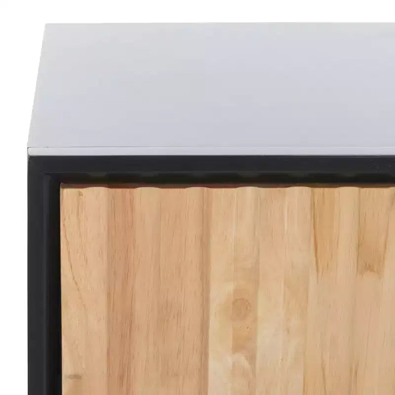 1-Drawer Nightstand with Open Shelf, Carved Wood Drawer & White Frame