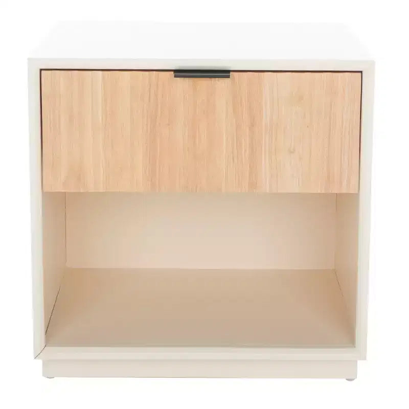 1-Drawer Nightstand with Open Shelf, Carved Wood Drawer & White Frame