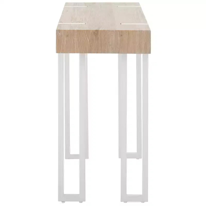 Console scandinave avec pieds épingle, plateau en placage de bois, marron/blanc