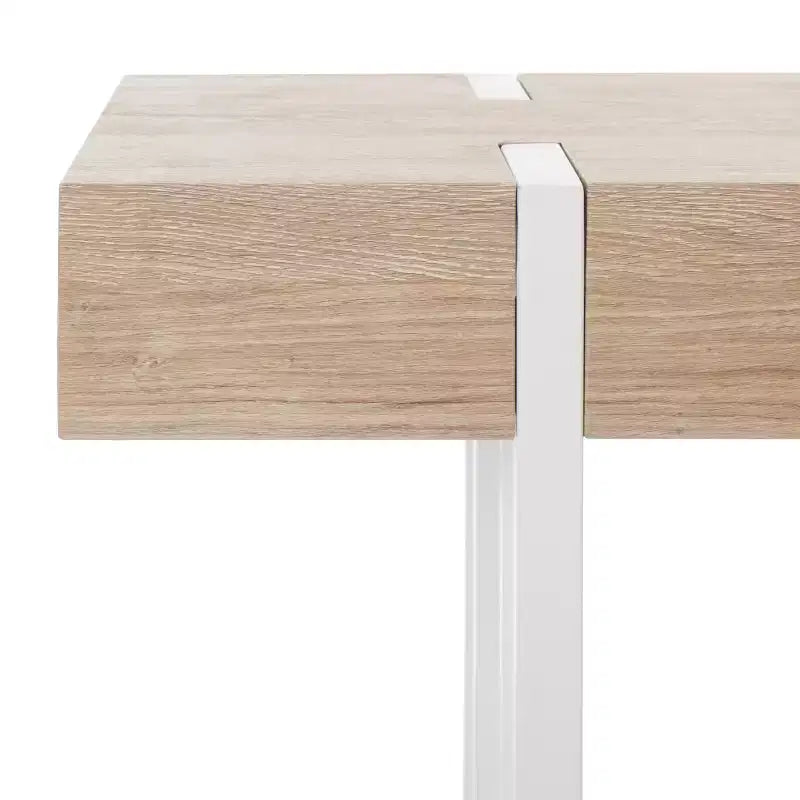 Console scandinave avec pieds épingle, plateau en placage de bois, marron/blanc