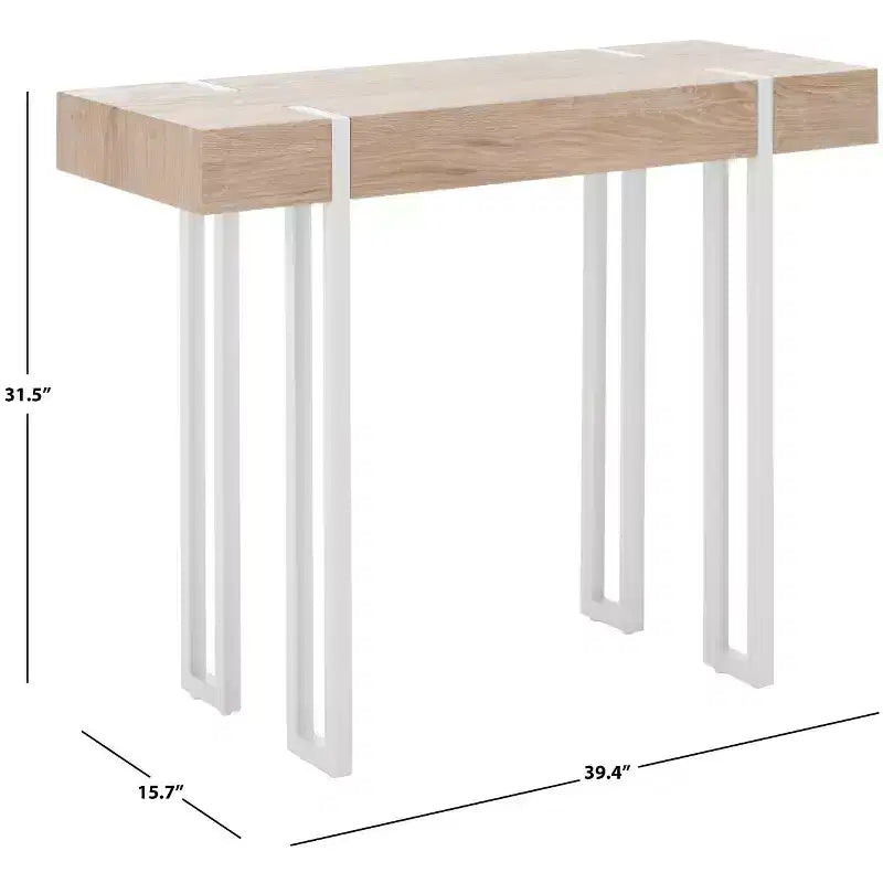 Console scandinave avec pieds épingle, plateau en placage de bois, marron/blanc