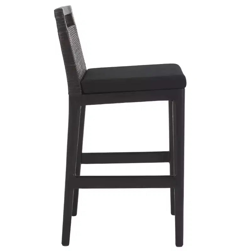 Tabouret de comptoir avec dossier en rotin tressé, cadre en bois dur, assise rembourrée, 125 kg, 60,3 cm H