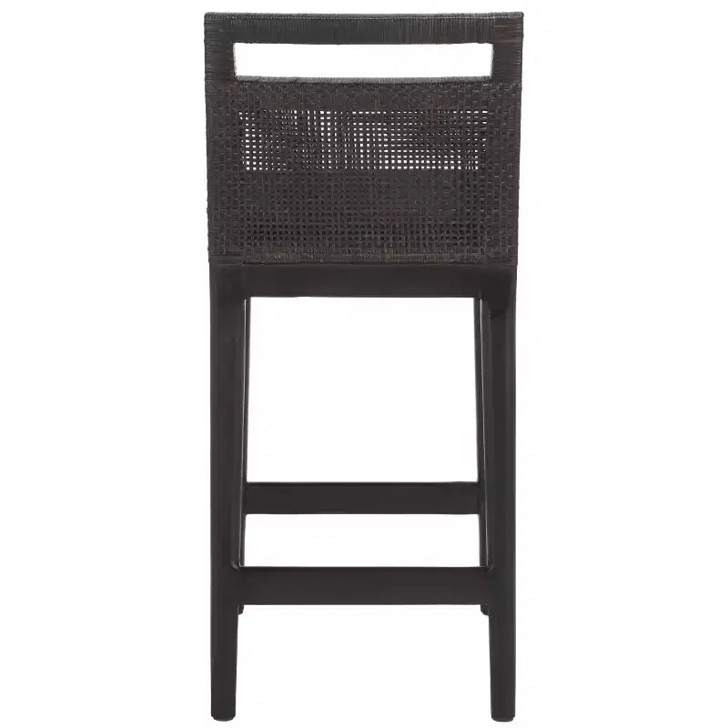 Tabouret de comptoir avec dossier en rotin tressé, cadre en bois dur, assise rembourrée, 125 kg, 60,3 cm H