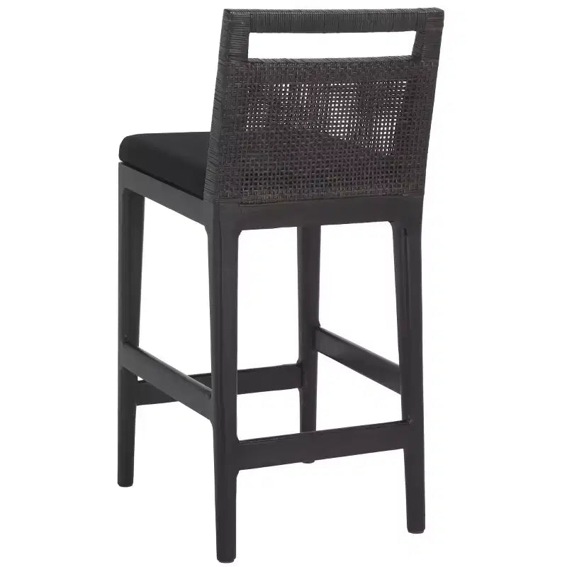 Tabouret de comptoir avec dossier en rotin tressé, cadre en bois dur, assise rembourrée, 125 kg, 60,3 cm H