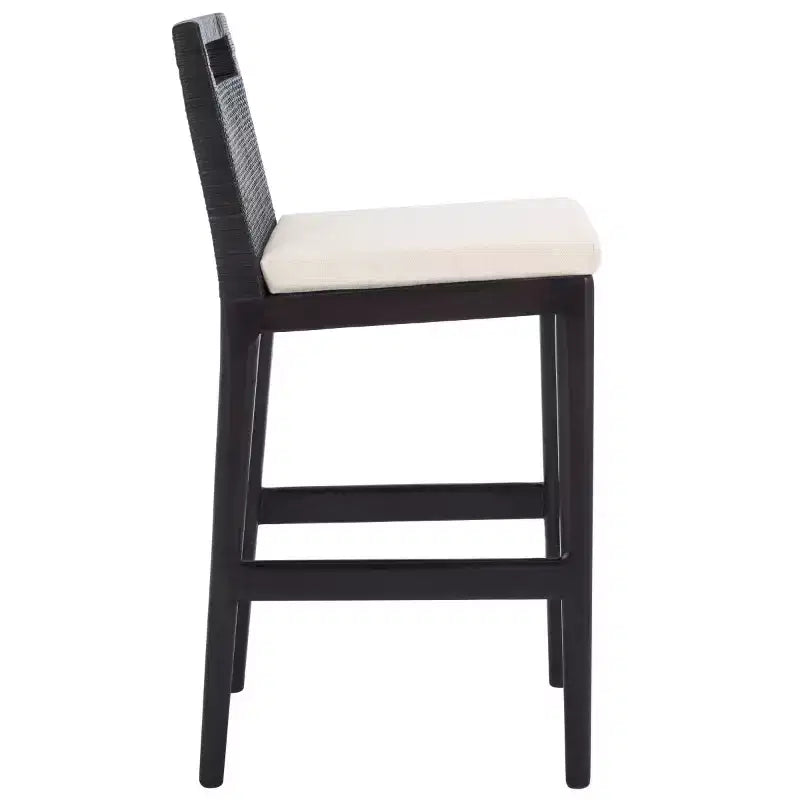 Tabouret de comptoir avec dossier en rotin tressé, cadre en bois dur, assise rembourrée, 125 kg, 60,3 cm H