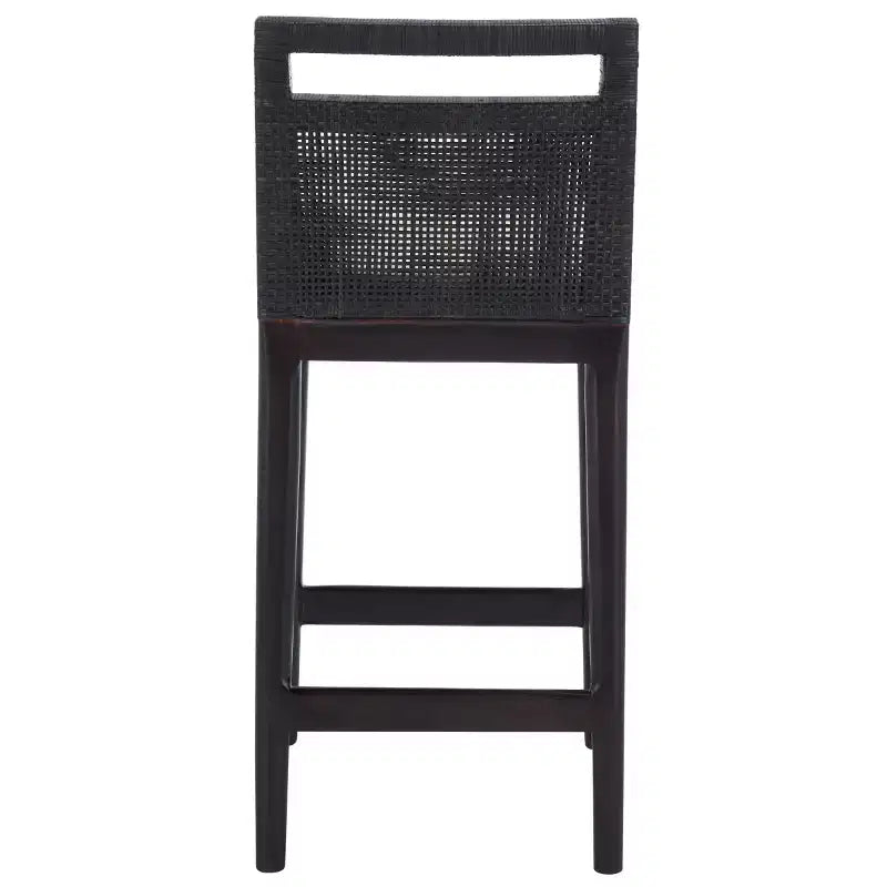 Tabouret de comptoir avec dossier en rotin tressé, cadre en bois dur, assise rembourrée, 125 kg, 60,3 cm H