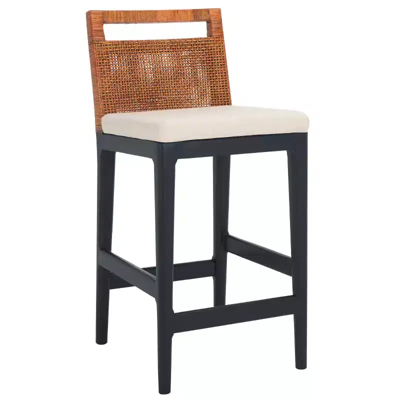 Counter Stool with Rattan Mesh Back, Hardwood Frame, Padded Seat, 275 lb, 23.75" H