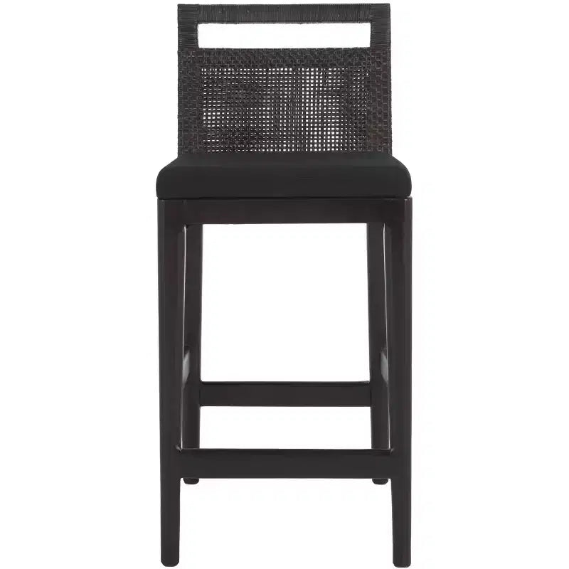 Counter Stool with Rattan Mesh Back, Hardwood Frame, Padded Seat, 275 lb, 23.75" H