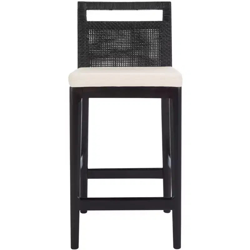 Counter Stool with Rattan Mesh Back, Hardwood Frame, Padded Seat, 275 lb, 23.75" H