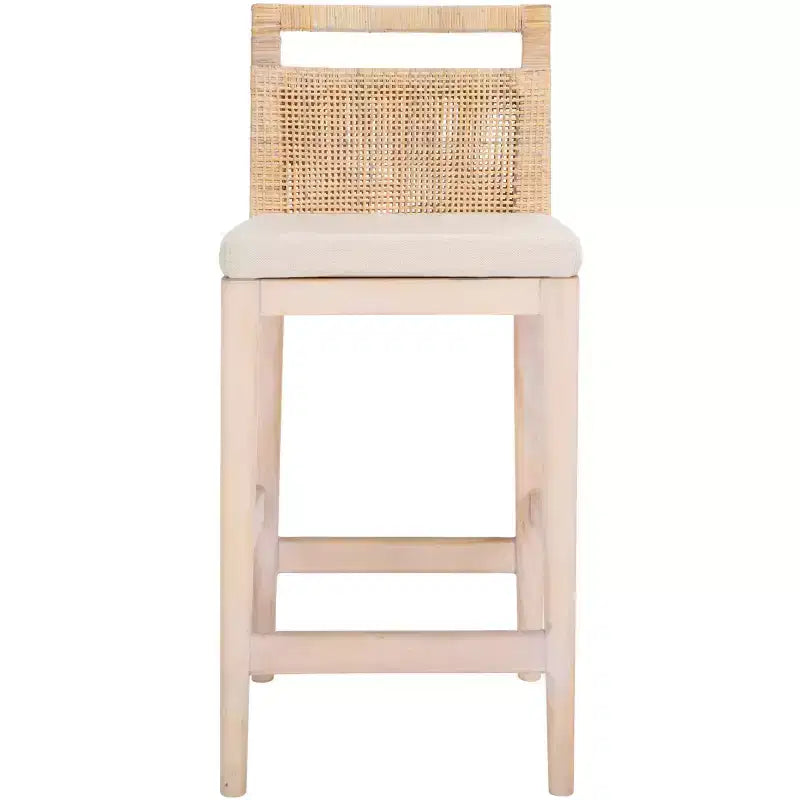 Counter Stool with Rattan Mesh Back, Hardwood Frame, Padded Seat, 275 lb, 23.75" H