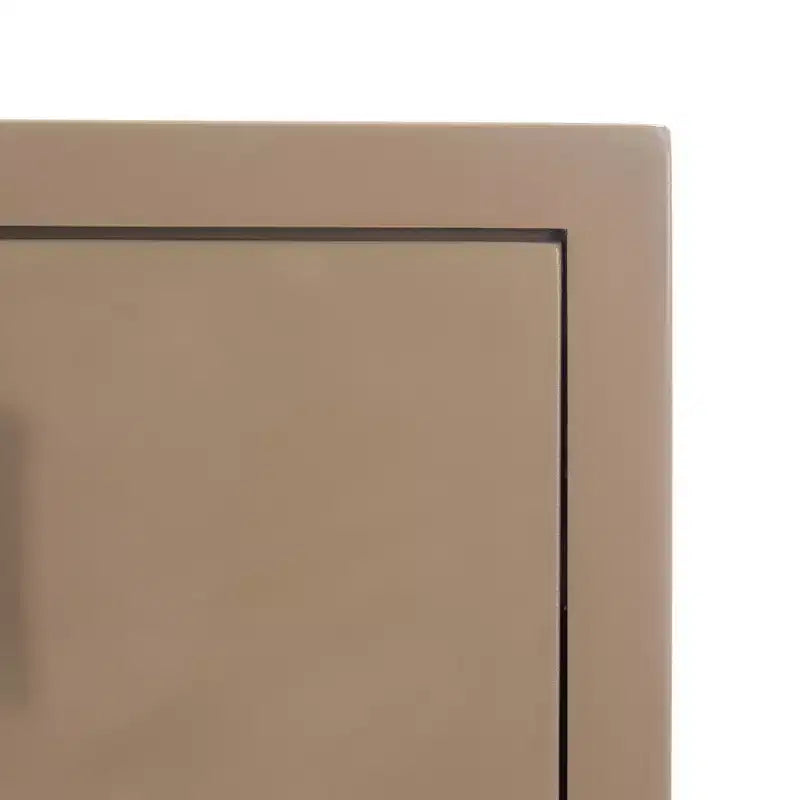 Commode à 3 tiroirs avec pieds fuselés, finition taupe et poignées noires