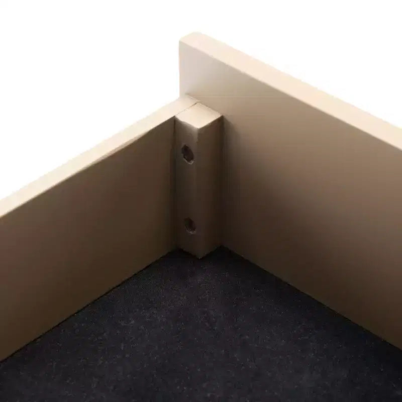 Commode à 3 tiroirs avec pieds fuselés, finition taupe et poignées noires