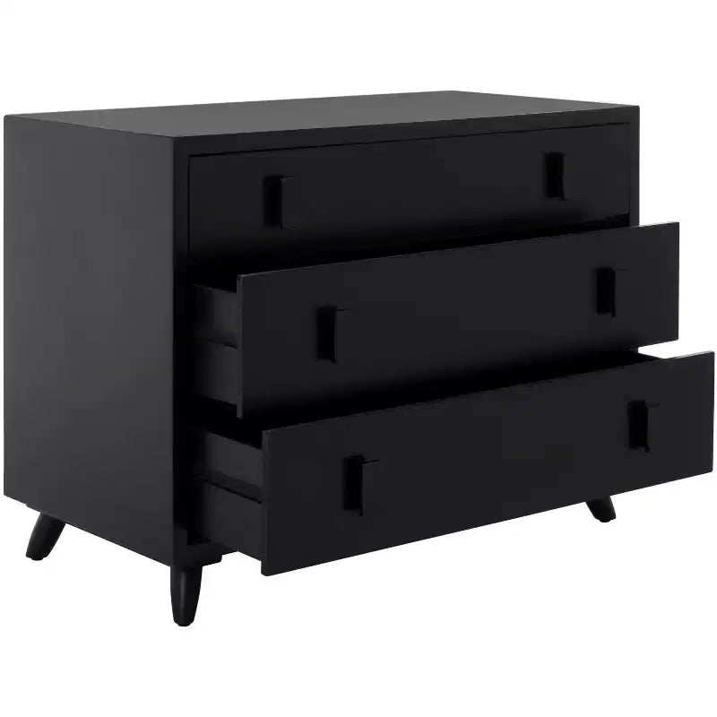 3-Drawer Chest Dresser with Tapered Legs, Taupe Finish & Black Handles