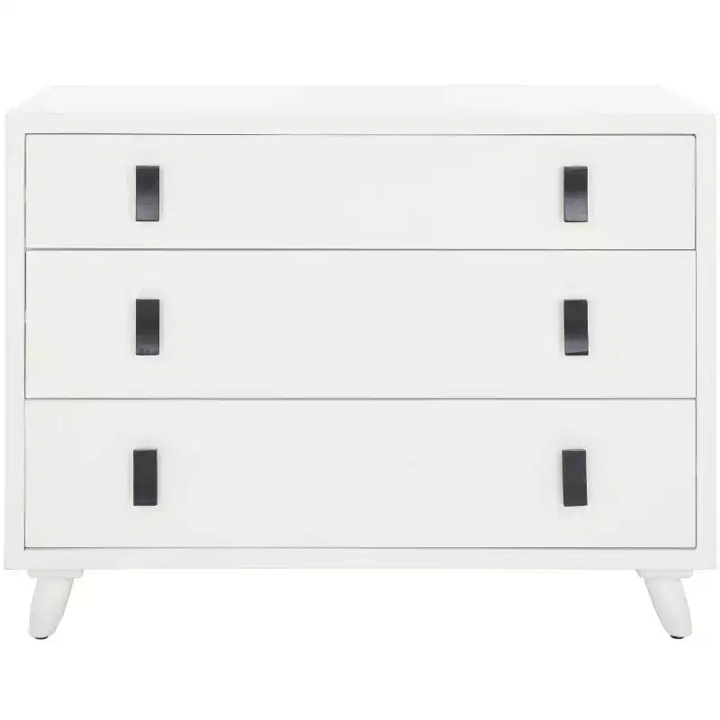 3-Drawer Chest Dresser with Tapered Legs, Taupe Finish & Black Handles