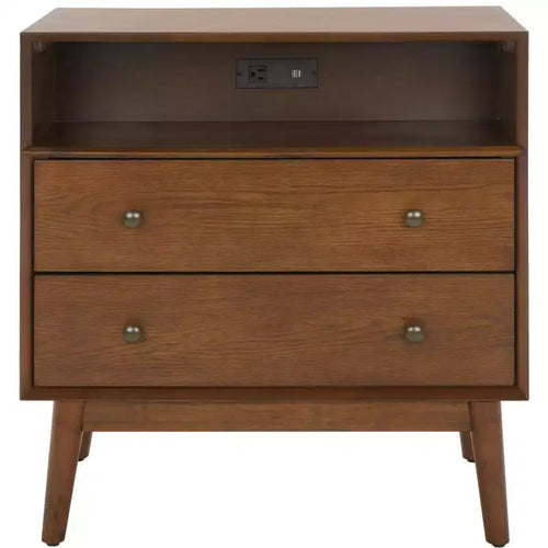 Scully 2 Drawer 1 Shelf Chest W/ Usb - CHS6417 - Medium Oak/Antique Gold - Safavieh
