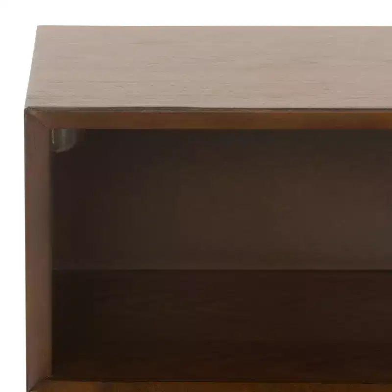 Commode 2 tiroirs 1 étagère avec port USB, chêne moyen et or antique, H 73,6 cm