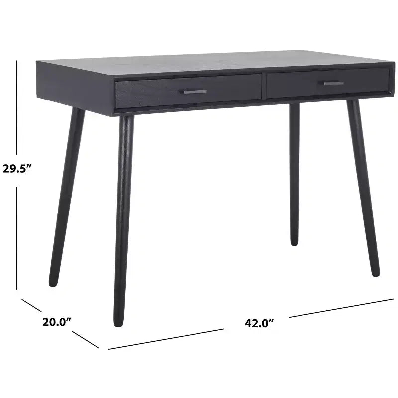 Bureau 2 tiroirs, blanc vieilli, bois et MDF