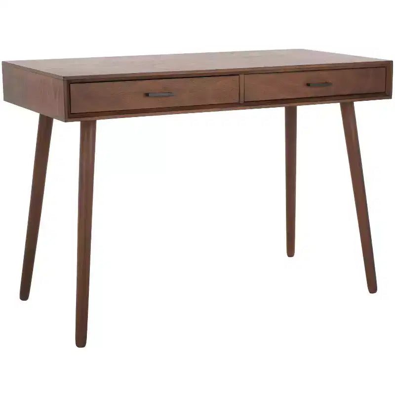 Bureau 2 tiroirs, blanc vieilli, bois et MDF