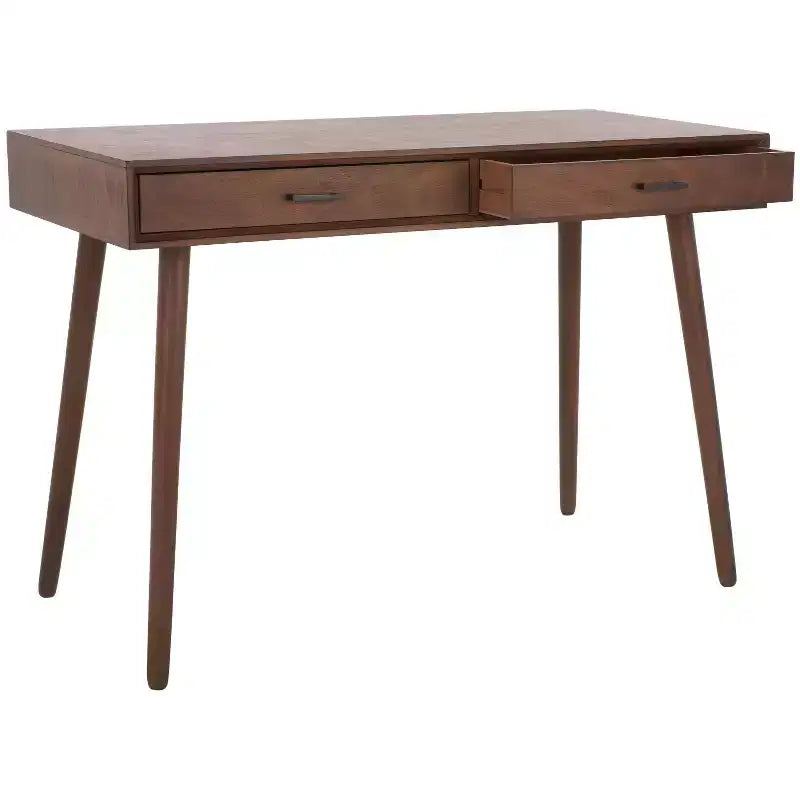 Bureau 2 tiroirs, blanc vieilli, bois et MDF