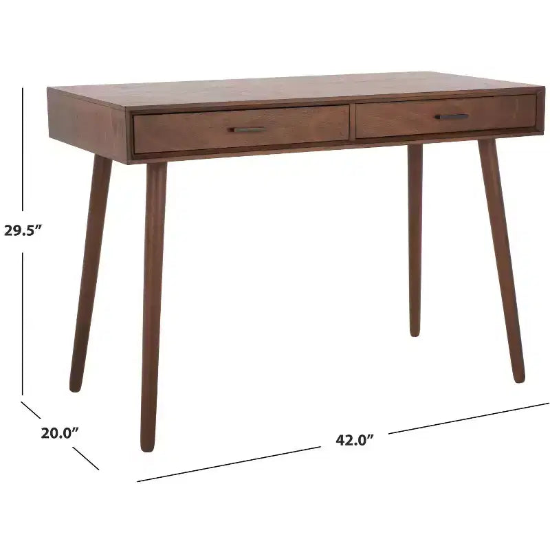 Bureau 2 tiroirs, blanc vieilli, bois et MDF