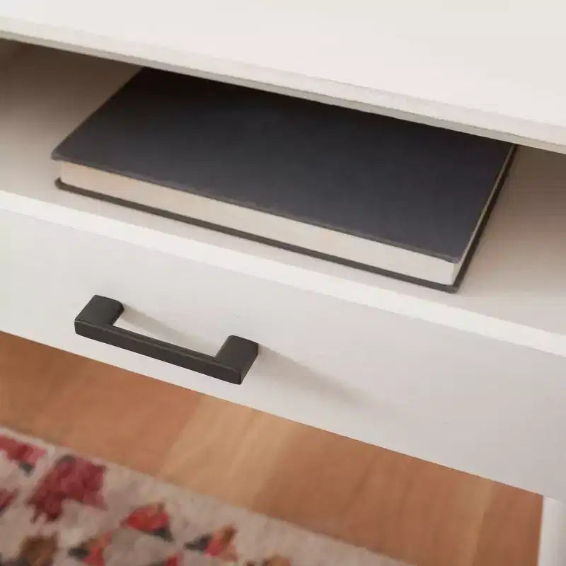 Bureau 2 tiroirs, blanc vieilli, bois et MDF