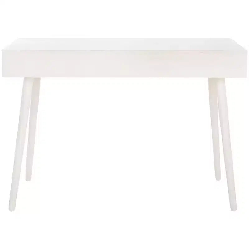Bureau 2 tiroirs, blanc vieilli, bois et MDF